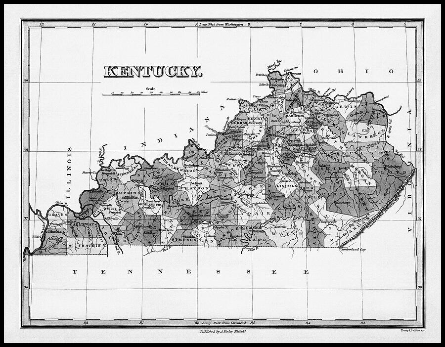 Kentucky Vintage Map 1827 Black and White Photograph by Carol Japp ...