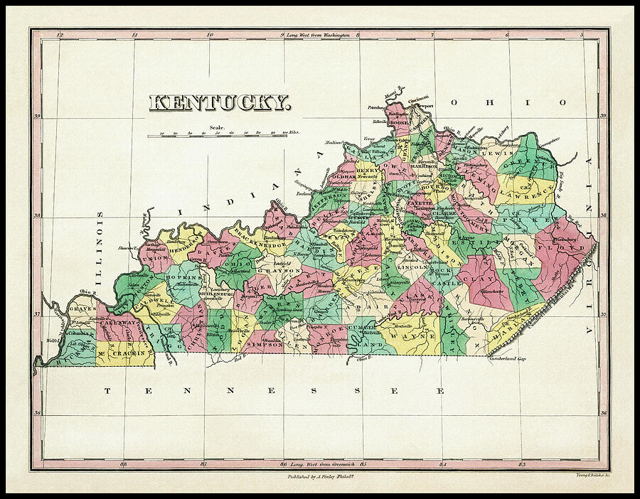 Kentucky Vintage Map 1827 Photograph by Carol Japp - Fine Art America