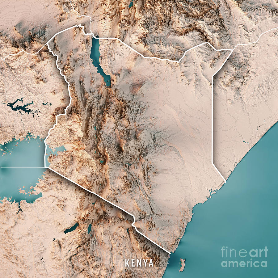 Kenya 3D Render Topographic Map Neutral Border Digital Art by Frank Ramspott Fine Art America