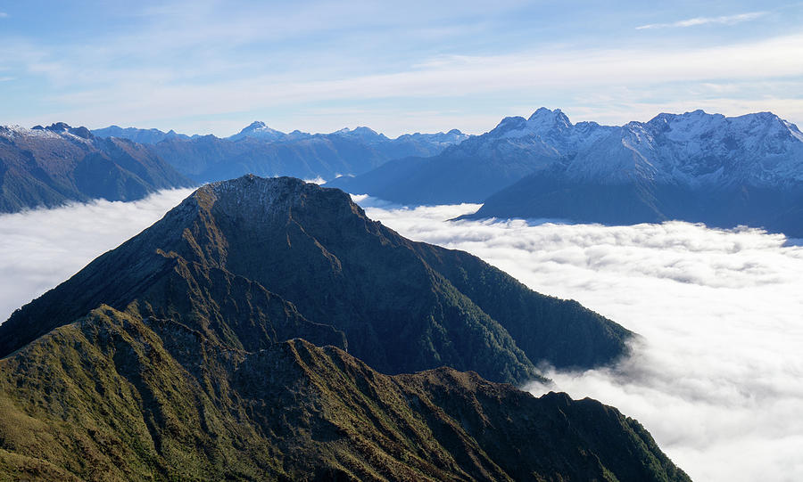 Mountain Photograph - Kepler Mountains Inversion - New Zealand by Tom Napper