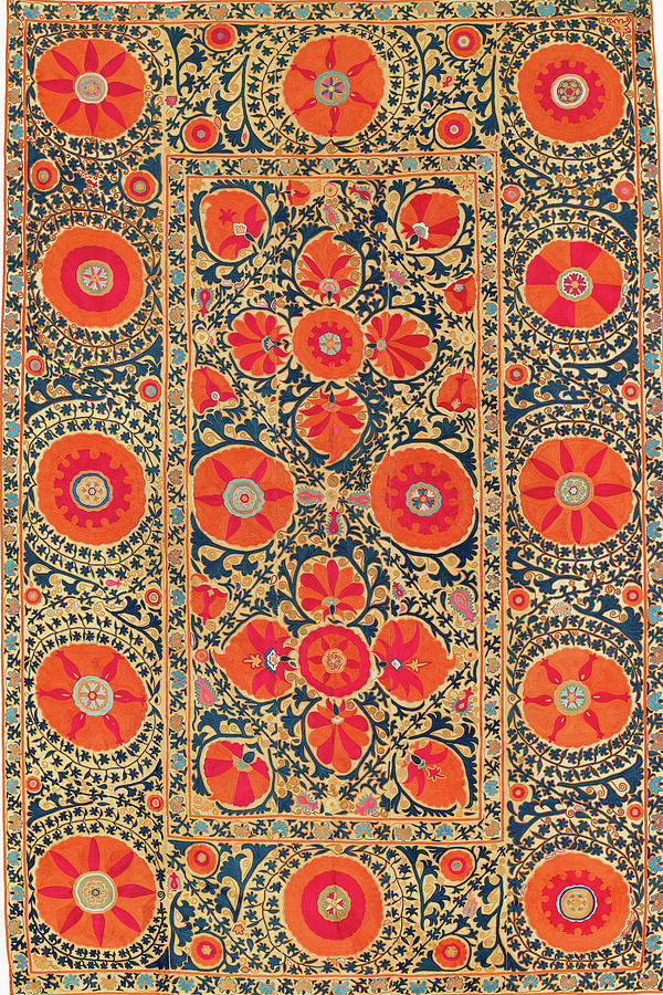 Vintage Digital Art - Kermina Suzani Uzbekistan Floral Embroidery Print by Vicky Brago-Mitchell