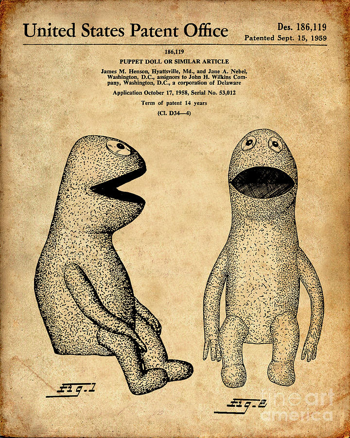 Kermit the Frog Muppet Patent Print Digital Art by Visual Design - Fine ...