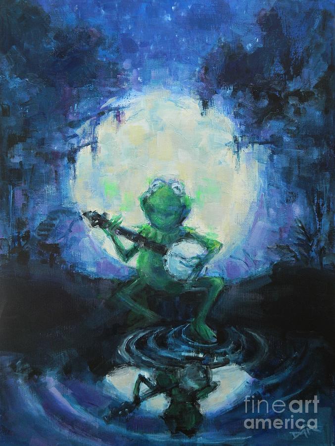 Kermit Under The Moon Painting by Dan Campbell