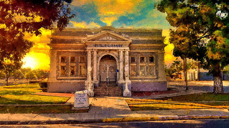 Kern Branch, Beale Memorial Library, in Bakersfield, California - digital painting Digital Art by Nicko Prints