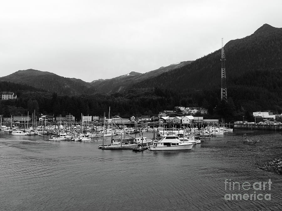 Boat Photograph - Ketchikan Harbor BW by Connie Sloan