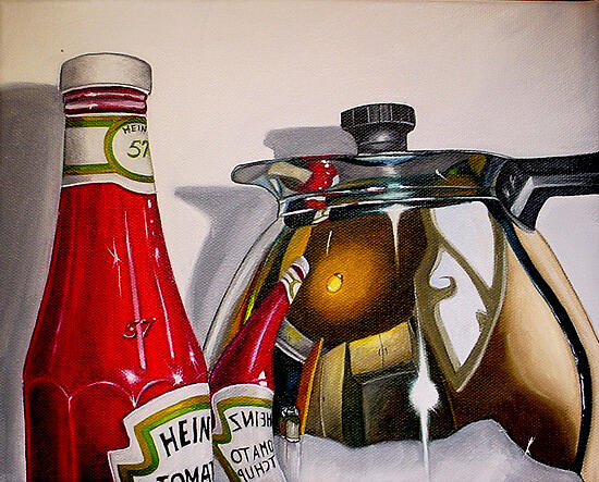 Bottle Painting - Ketchup and Team Pot by Vic Vicini