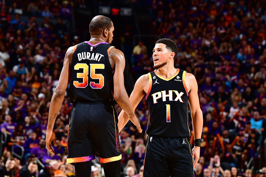 Kevin Durant and Devin Booker Photograph by Barry Gossage