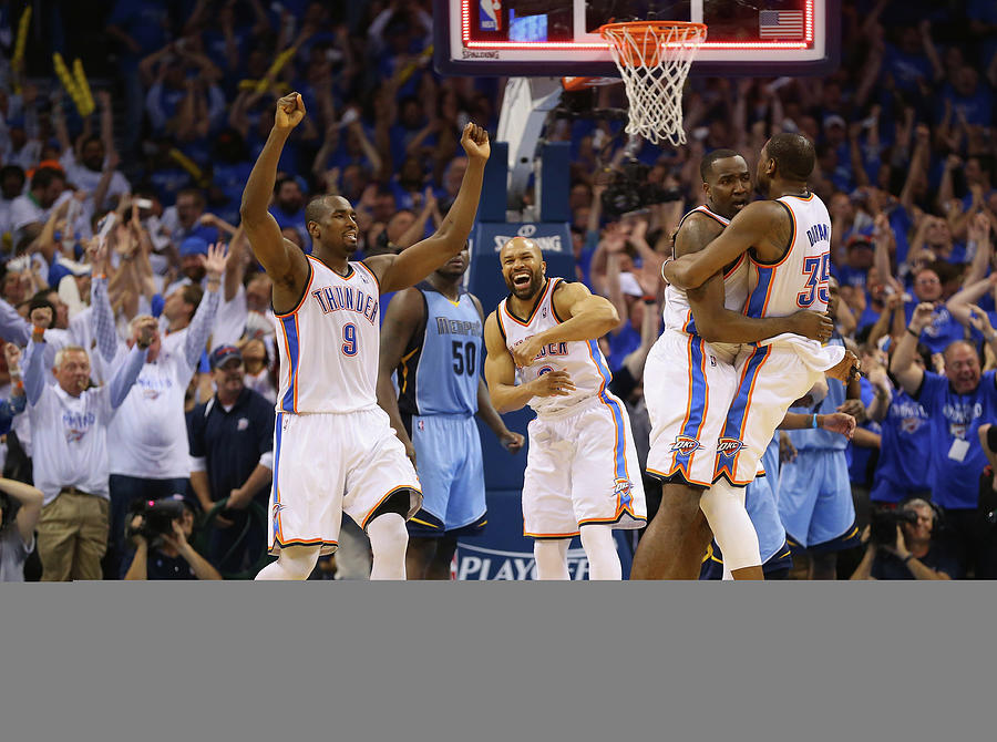 Kevin Durant, Derek Fisher, and Kendrick Perkins Photograph by Ronald Martinez