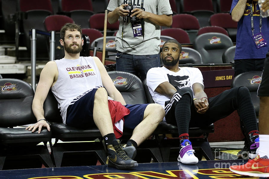 Kevin Love and Kyrie Irving Photograph by Joe Murphy