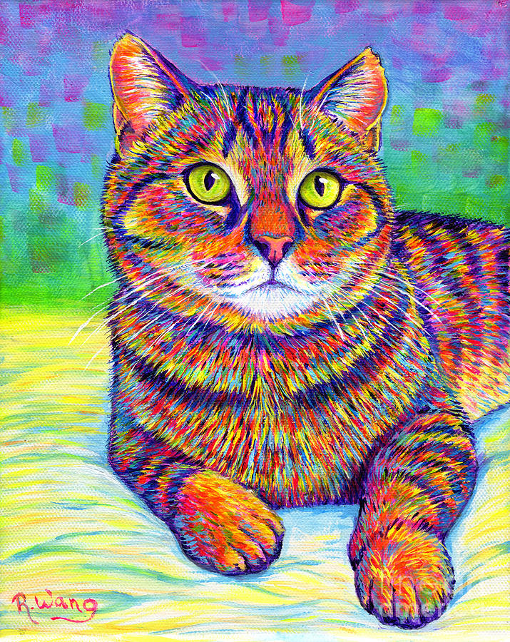 Kevin the Colorful Brown Tabby Cat Painting by Rebecca Wang