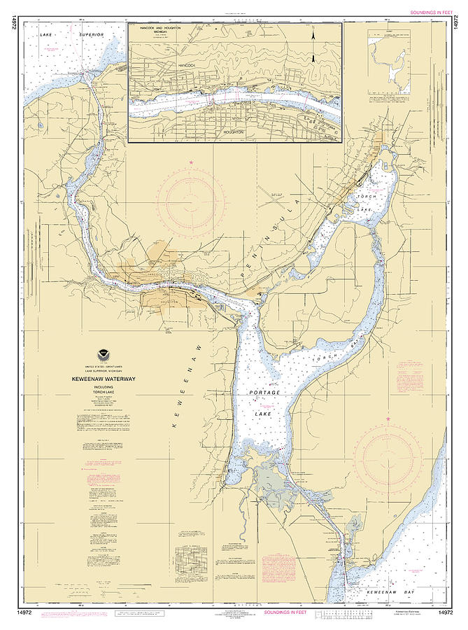 Keweenaw Waterway Michigan Including Torch Lake, Noaa Chart 14972 ...