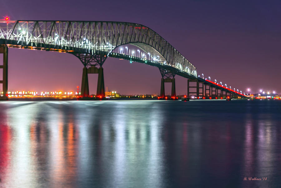 Baltimore Photograph - Key Bridge Nighttime Exposure by Brian Wallace