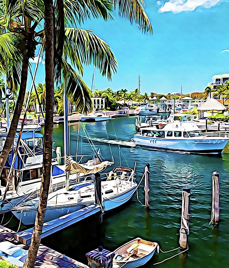 Key Largo Marina Mixed Media by Crabby Coconut - Fine Art America