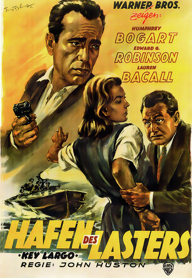Vintage Mixed Media - Key Largo, with Humphrey Bogart and Lauren Bacall, 1948 by Movie World Posters