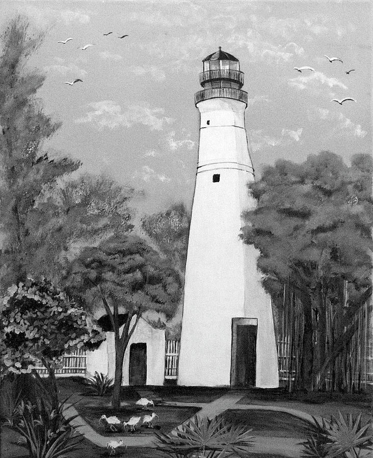 Key West Lighthouse Black and White Painting by Joni Hermansen - Fine ...