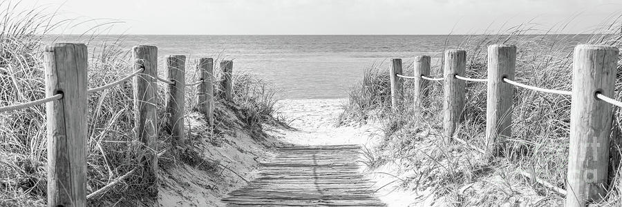 Key West Smathers Beach Entrance Black and White Panorama Photo Photograph by Paul Velgos