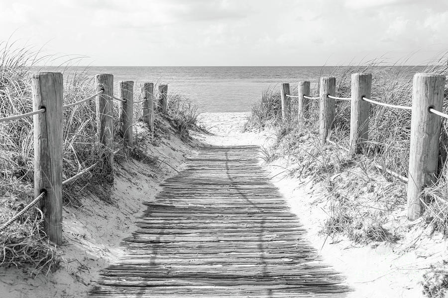 Key West Smathers Beach Entrance Black and White Photo Photograph by Paul Velgos