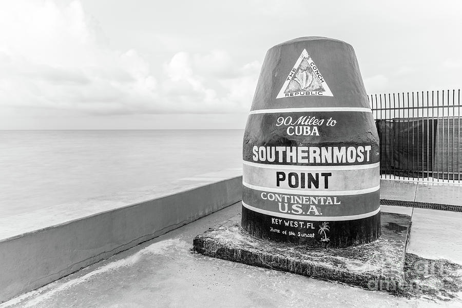 Key West Southernmost Point Buoy Black and White Photo Photograph by Paul Velgos