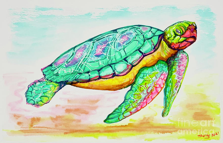 Key West Turtle 2 2021 Painting by Shelly Tschupp
