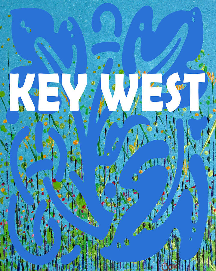 Key West Wildflower Abstract 308 in Blue Painting by Corinne Carroll
