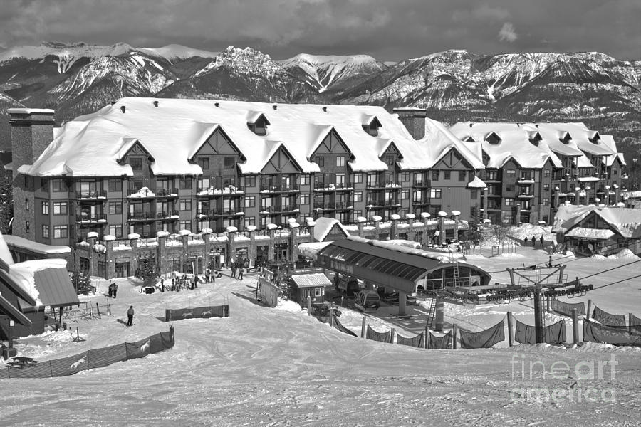 Kicking Horse Base Lodge Black And White Photograph by Adam Jewell
