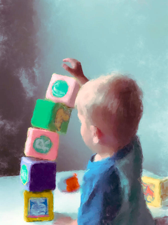 Kid Playing with Blocks Painting by Gary Arnold