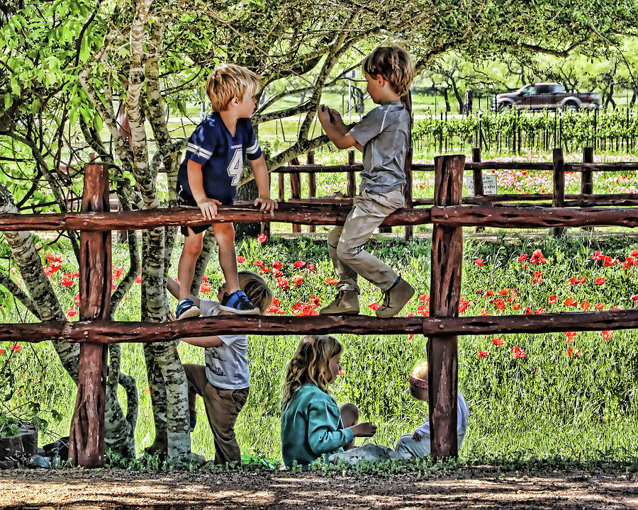Summer Photograph - Kids and a Fence, Perfect Together by Allen Beatty