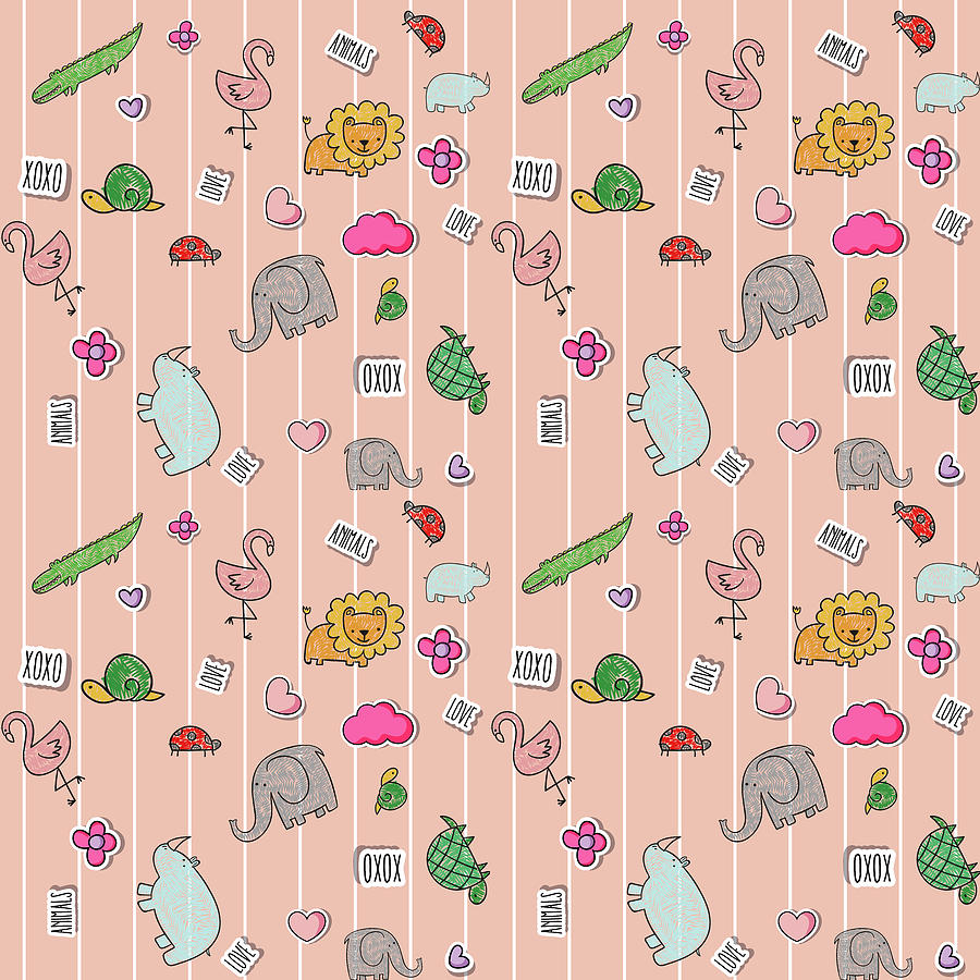 Animal Digital Art - Kids Animal Pattern - Pink by Studio Grafiikka
