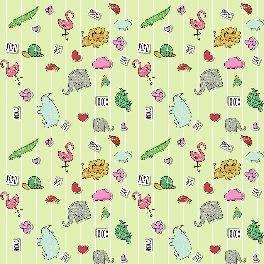 Kids Animal Pattern - Tea Green Digital Art by Studio Grafiikka