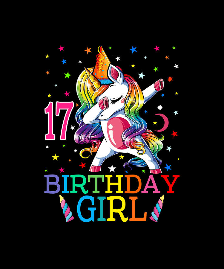 Kids Dabbing Unicorn 17 Year Old 17th Birthday Party Girl Shirt Gif T ...