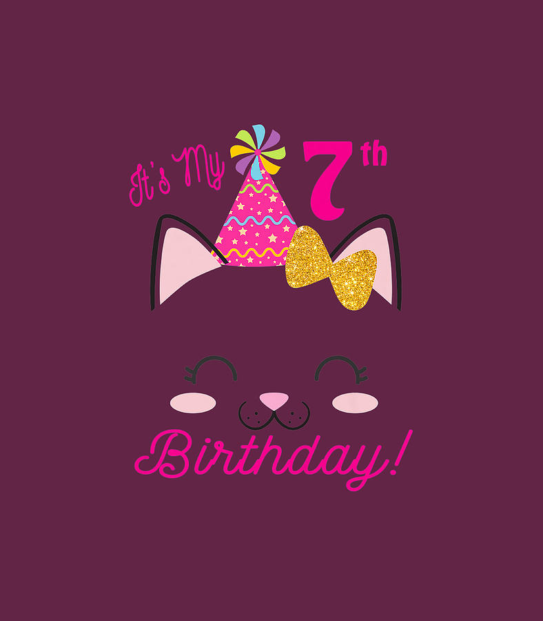 Kids Its My 7th Birthday Girl Kitty Cat theme Party Outfit Digital Art ...