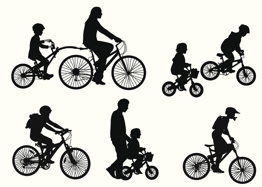 Kids On Bicycles Vector Silhouette Drawing by A-Digit