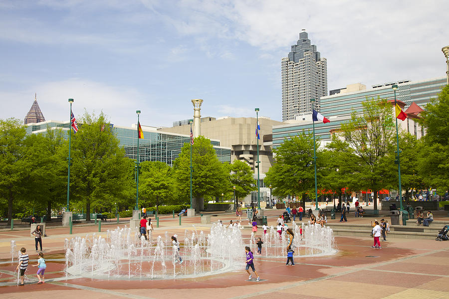 Kids playing in fountain, Atlanta Photograph by Barry Winiker