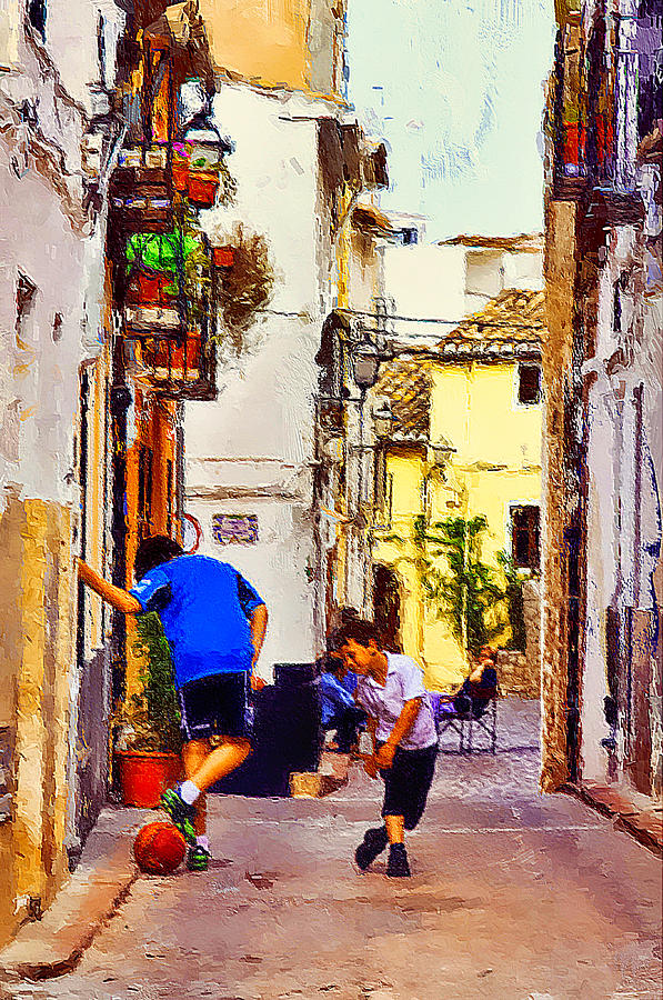 Kids playing in the street, Sagunto, Spain Mixed Media by Tatiana Travelways