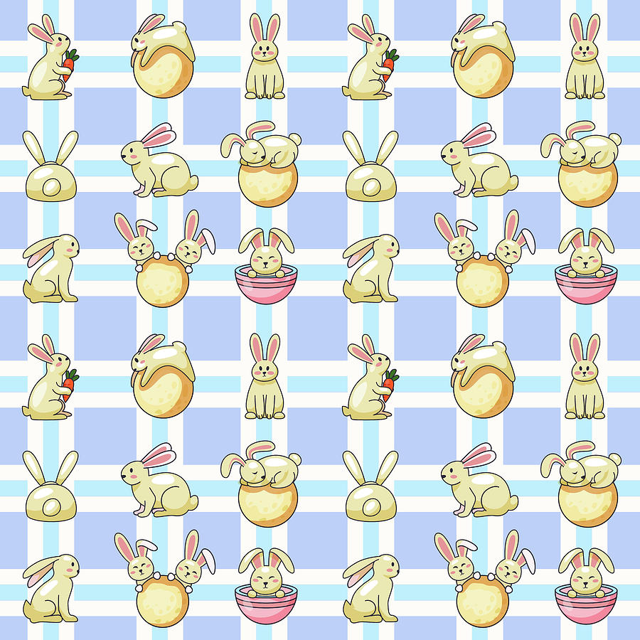 Kids Rabbit Pattern - Sky Blue Digital Art