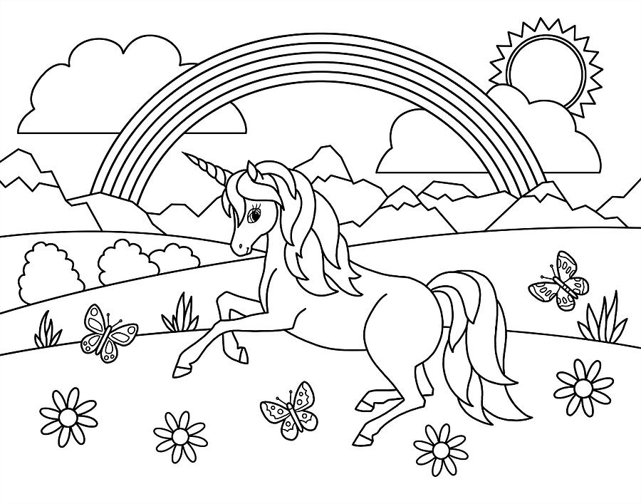 rainbow with unicorn coloring pages