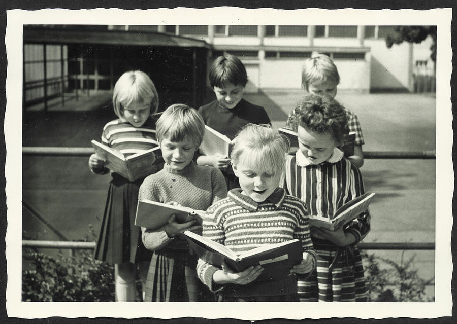 Kids Reading School Atmosphere Album B 1960s Painting