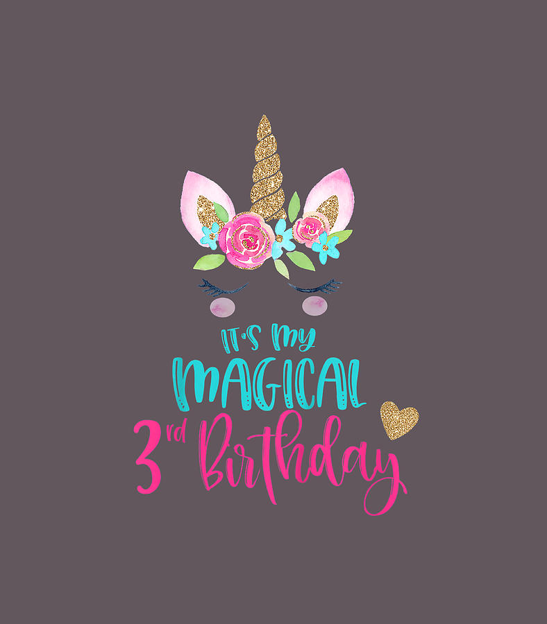 Kids Unicorn 3rd Birthday Party Girl 3 Years Old Digital Art by Alishn ...