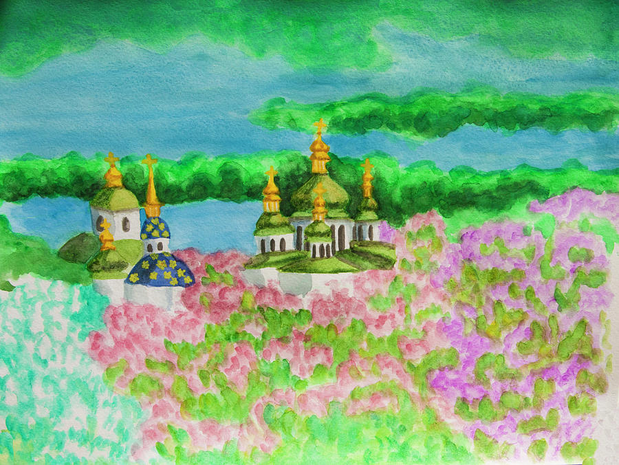 Kiev, capital of Ukraine, St. Michael Vidubitsky monastery Painting by Irina Afonskaya