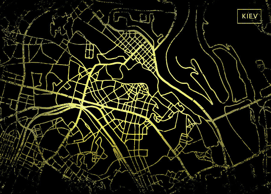 Kiev Map in Gold and Black Digital Art by Sambel Pedes