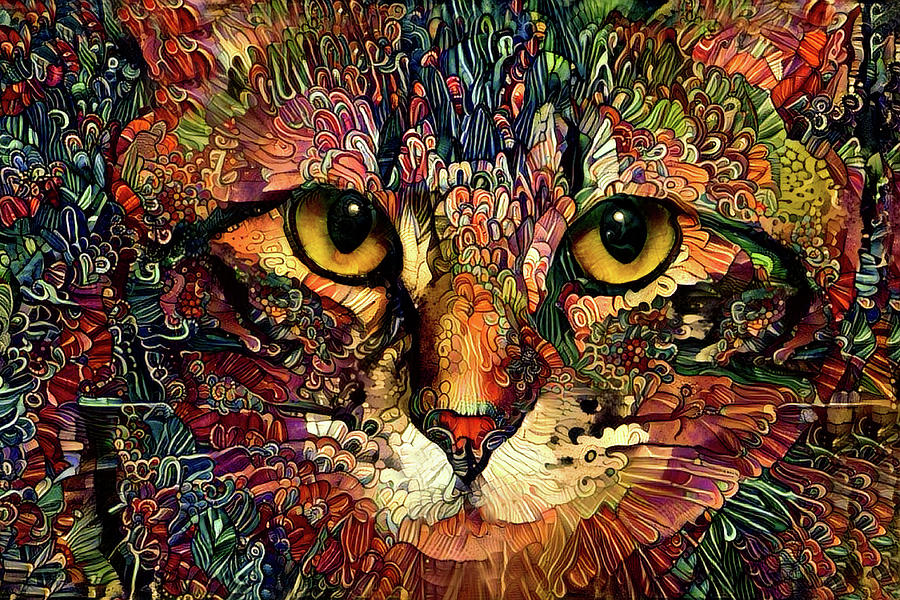 KiKi the Tabby Cat with Golden Eyes Digital Art by Peggy Collins