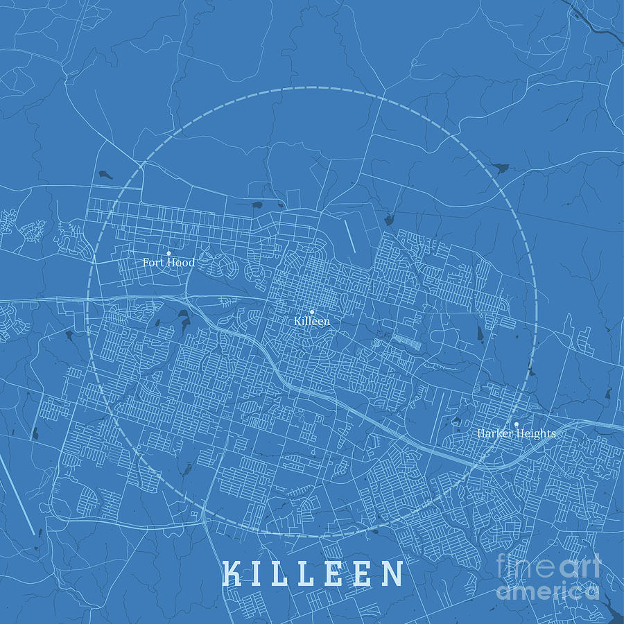 Killeen TX City Vector Road Map Blue Text Digital Art by Frank Ramspott ...