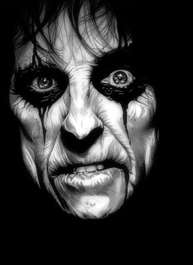 Killer - Alice Cooper - Black and White Edition Drawing by Fred Larucci