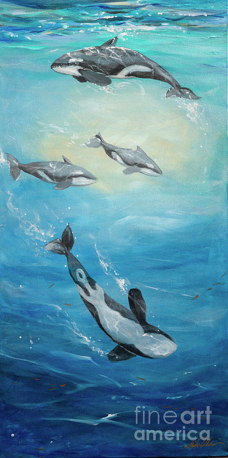Killer Whales Dance Painting by Linda Olsen