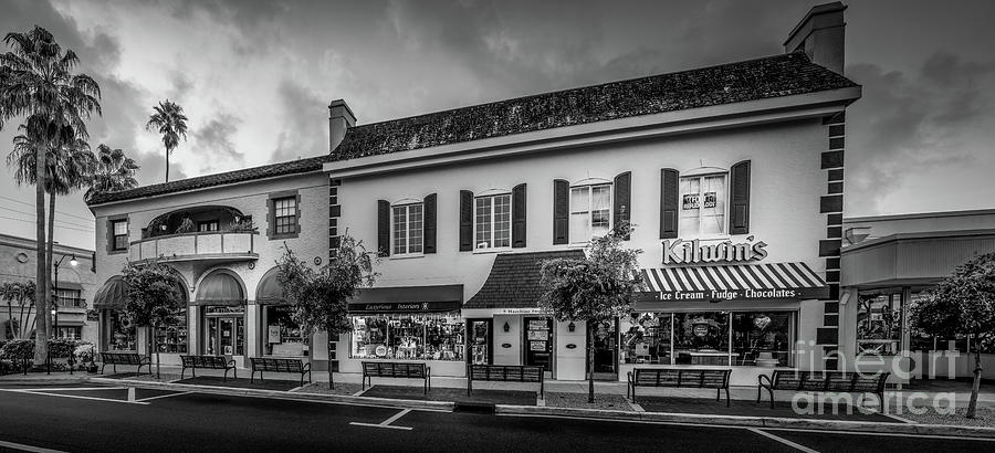 Kilwins Ice Cream in Venice, Florida, Black and White 2 Photograph by Liesl Walsh