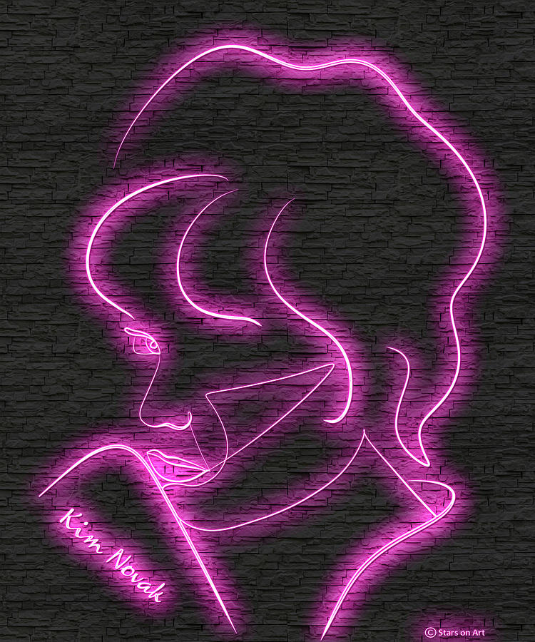 Kim Novak Digital Art - Kim Novak neon portrait by Movie World Posters