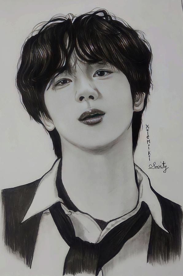 Kim Seokjin Realistic Charcoal Art with Fine works Drawing by Smrity ...