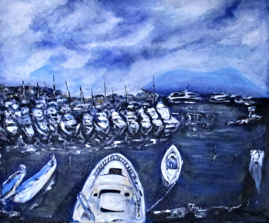 Kimberlys Mergellina Boats Painting by Clyde J Kell