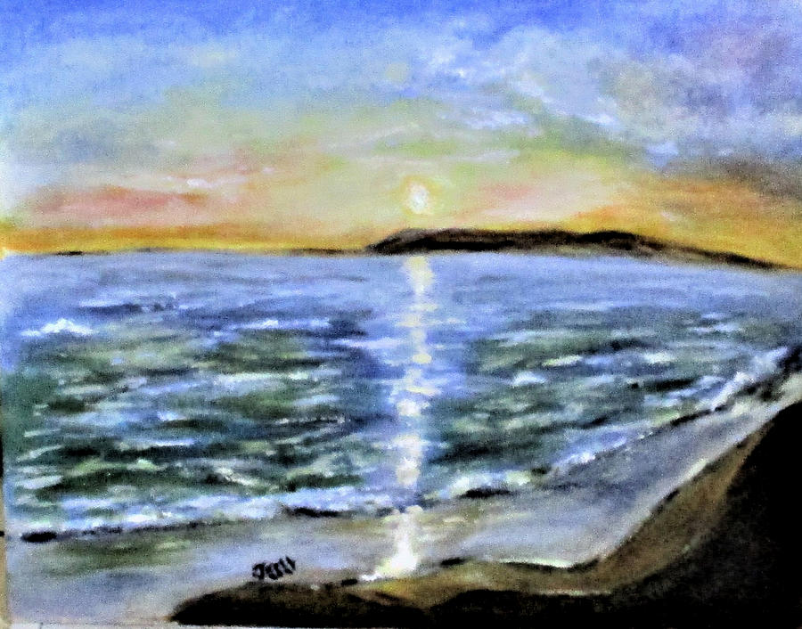 Kims Beach Sunset Painting by Clyde J Kell