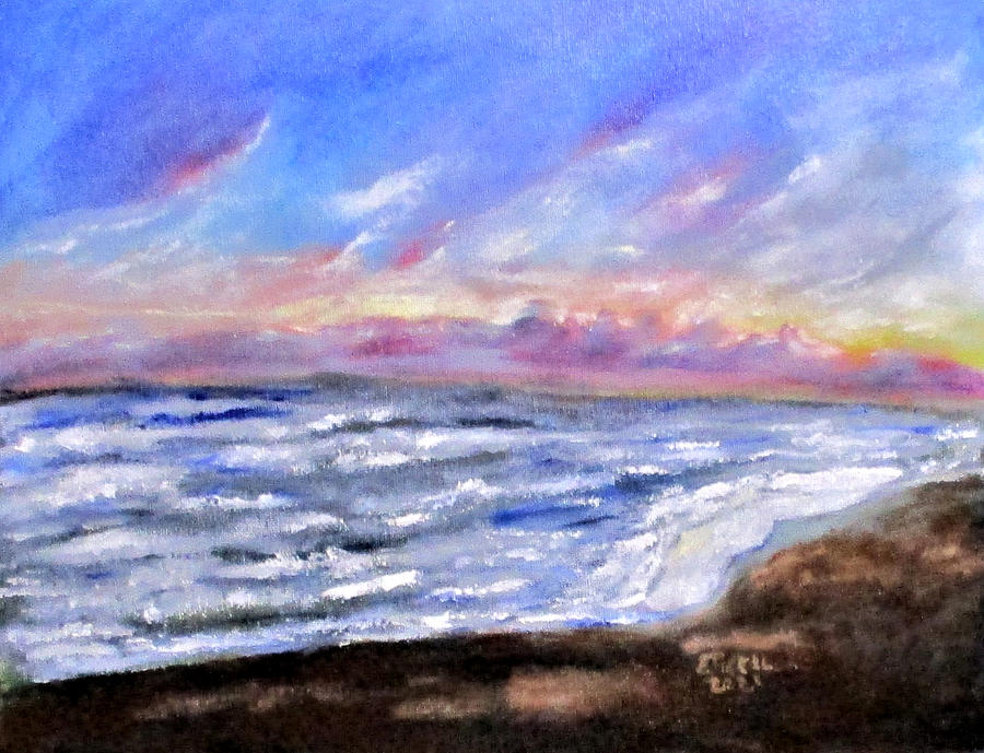Kims Beach Sunset No2. Painting by Clyde J Kell